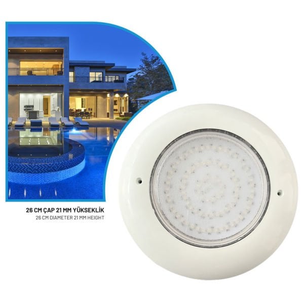 Havuz Led Ampul Sıva Üstü (26 cm Çap 21 mm Yükseklik) - 36 W SMD RGB (4 Kablolu) 