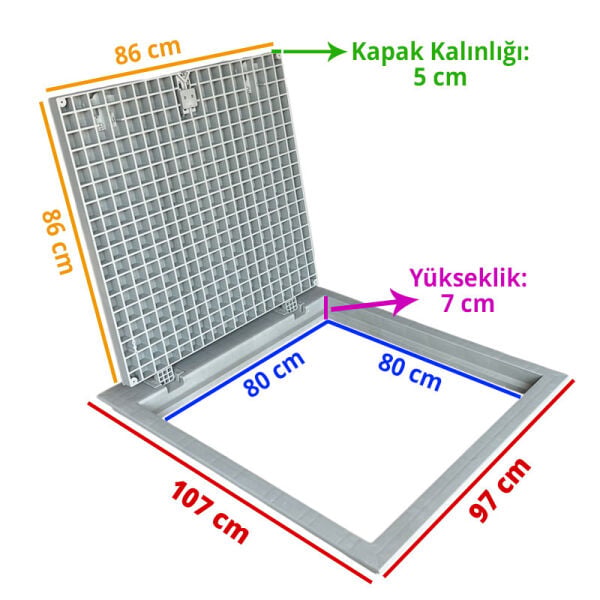 80x80 Kompozit Havuz Makine Dairesi Kapağı Gri