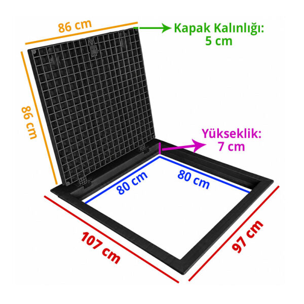 80x80 Kompozit Havuz Makine Dairesi Kapağı Siyah