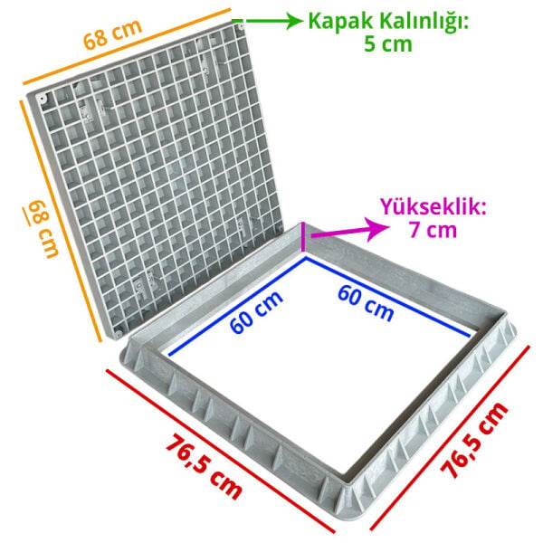 60x60 Kompozit Havuz Makine Dairesi Kapağı Gri