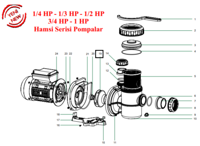 Nozbart Havuz Pompası Hamsi Serisi 1 HP Çark No: 19